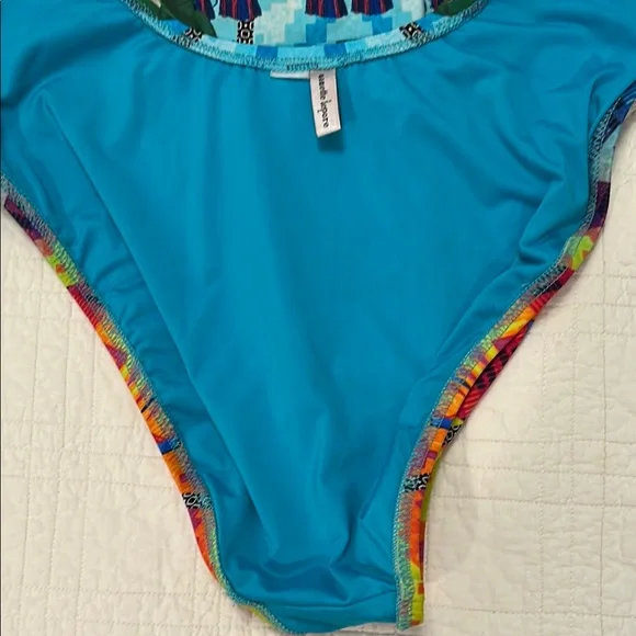 2/$50 Nanette Lepore Multi Color Keyhole Plunging Neckline One Piece Swimsuit - Picture 5 of 11